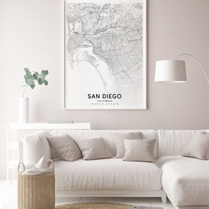 San Diego Map Print, California USA Map Art Poster, City Street Road Map Print, Black & White, Modern Wall Art, Office Decor, Printable Art image 4