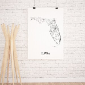 Florida Map Print, State Road Map Print, Florida FL USA United States ...