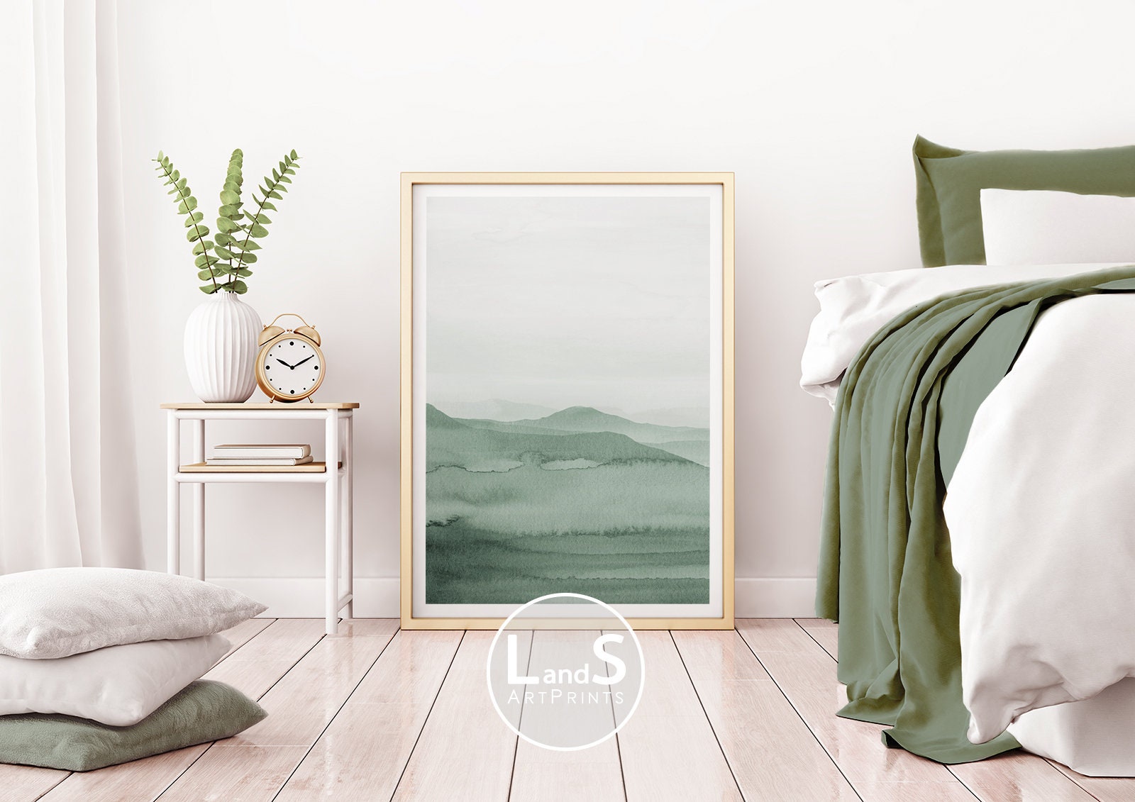 Sage Green Wall Art Set of 3 Abstract Prints Watercolor Art Etsy