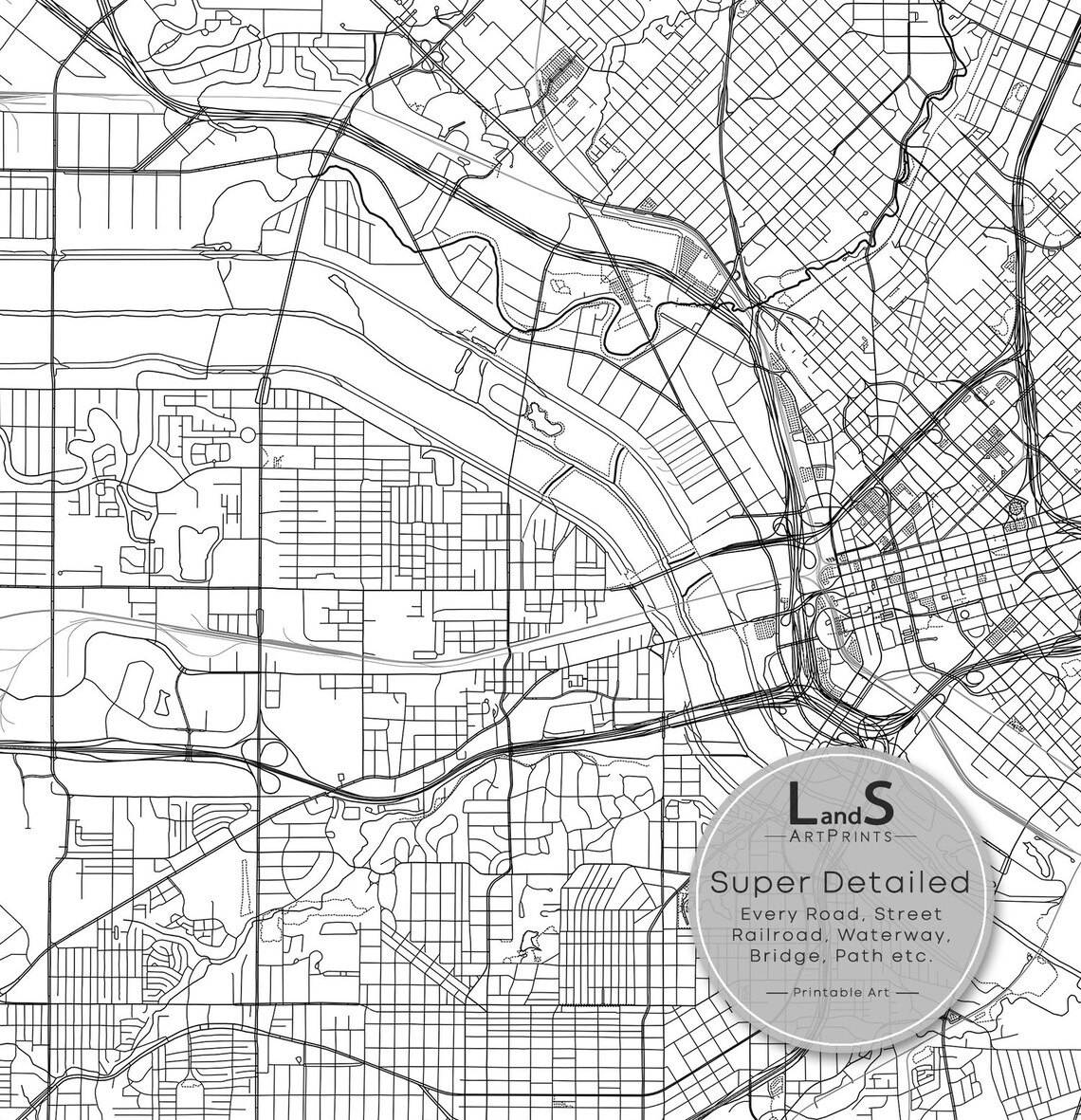 Dallas Map Print Dallas Texas USA Map Art Poster City Street Etsy