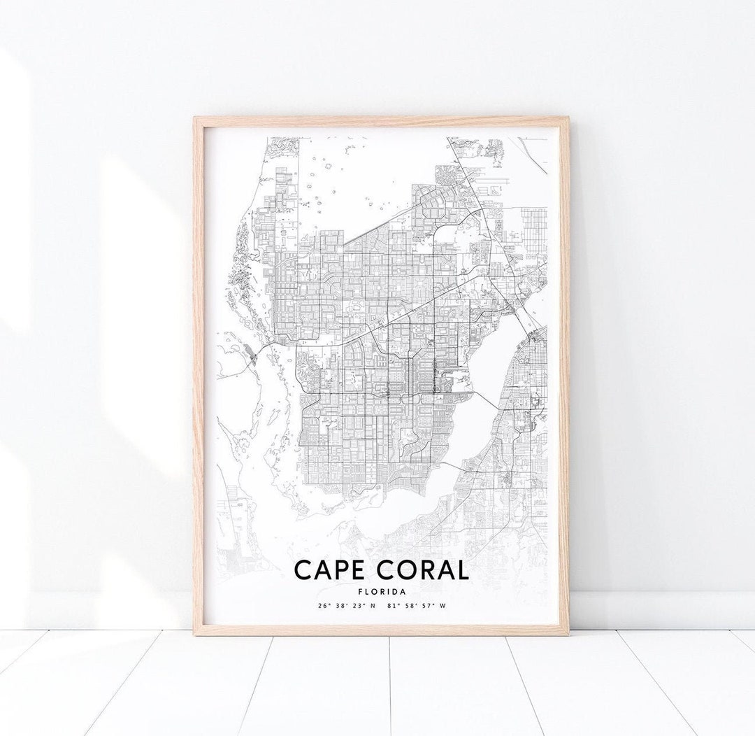 Cape Coral Map Print, Cape Coral Florida USA Map Art Poster, City Street Road Map Print, Modern ...