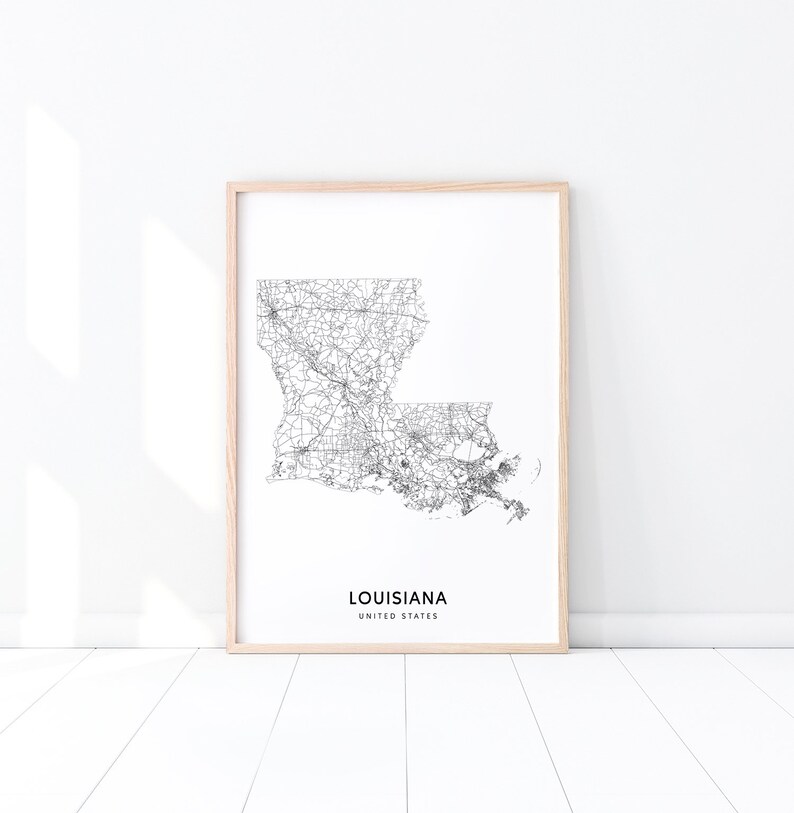 Louisiana Map Print State Road Map Print LA USA United | Etsy