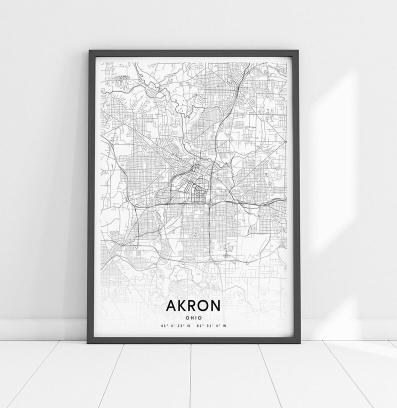 Akron Map Print Akron Ohio USA Map Art Poster City Street - Etsy