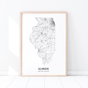 Illinois Map Print, State Road Map Print, Illinois IL USA United States ...