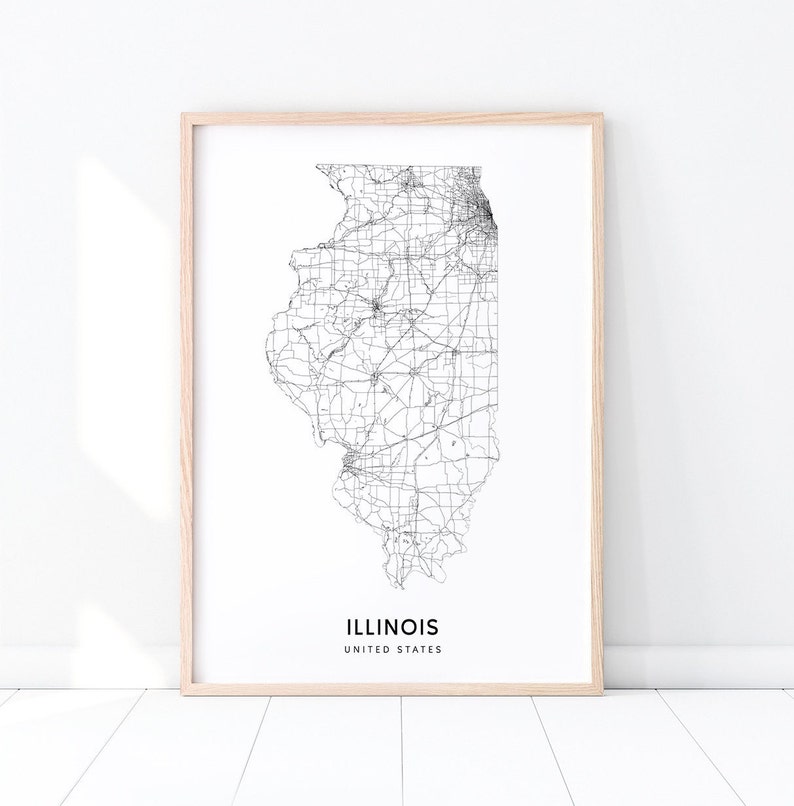 Illinois Map Print State Road Map Print Illinois IL USA - Etsy