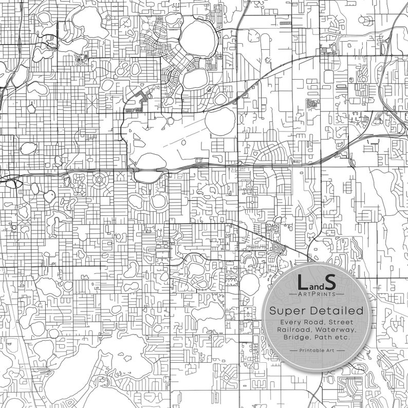Orlando Map Print Orlando Florida USA Map Art Poster City - Etsy