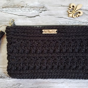 Monedero de mano negro brillante/Bolsa de maquillaje/Bolsa de maquillaje/Organizador de carteras/Bolsa de lápices/Billetera de mano/Bolso de mano/Bolso de mano