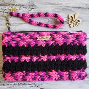 Monedero de mano rosa y negro/Bolsa de maquillaje/Bolsa de maquillaje/Organizador de monedero/Bolsa de lápices/Billetera de mano/Bolso de mano/Bolso de mano
