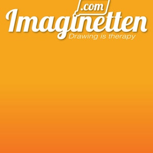 Może przedstawiać: Białe logo na ż&oacute;łtym tle z tekstem "Imaginetten.com" i sloganem "Rysowanie to terapia".