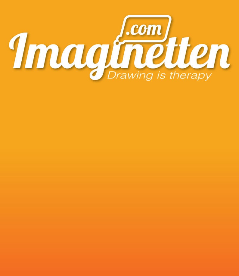 Może przedstawiać: Białe logo na ż&oacute;łtym tle z tekstem "Imaginetten.com" i sloganem "Rysowanie to terapia".