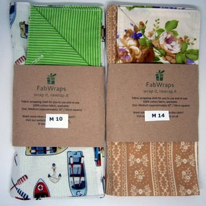 Medium double sided gift wrapping cloth (approx. 20" / 50cm square), reusable, furoshiki,