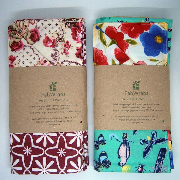 Extra Large double sided gift wrapping cloth (approx. 37" / 94cm square), reusable, furoshiki,