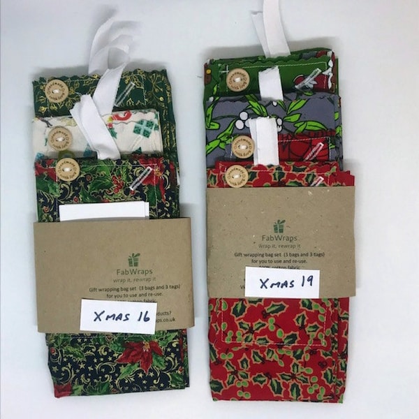 Christmas Fabric Gift Bag SET, reusable,100% cotton,