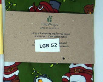 Christmas Large  Fabric Gift Bag, reusable, 100% cotton  (17" x 10")