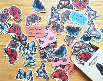 40 butterfly sticker flakes from 100% recycled paper | small butterfly stickers | insects sticker set | mini botanical butterfly stickers