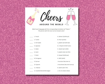 Cheers! Around the World Printable Game | Champagne Party | Travel Theme | Bridal Shower Games | Bachelorette Party Games | New Year's Eve