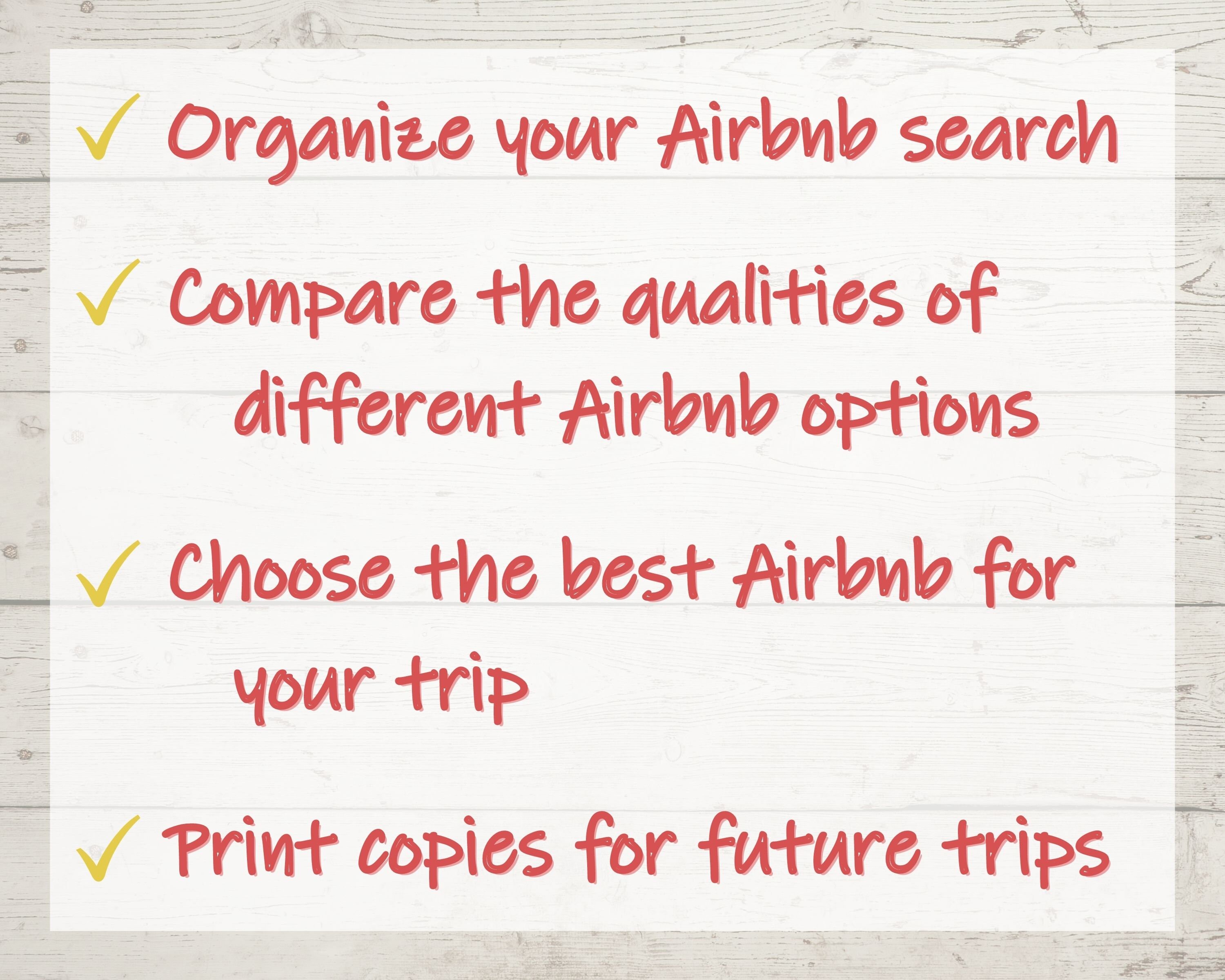 AIRBNB Comparison Chart Fillable PDF Form Travel Planning Printable