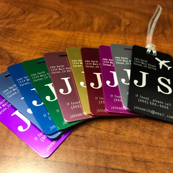 PERSONALIZED Metal Luggage Tags | Assorted Colors (see description for details!)