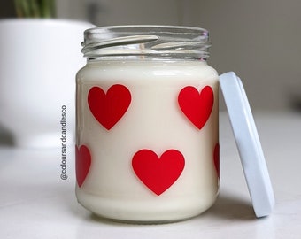 Red and White Heart Scented Candle - 100% Soy Wax Candle, Birthday Gift, Gifts for Him, Gifts for Her, Romantic Gift