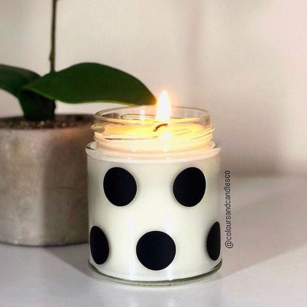 Black and White Polka Dot Scented Candle - 100% Soy Wax Vegan Candle, New Home Gift, Engagement Gift, Birthday Gift