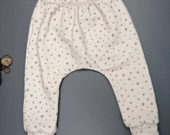 Slim harem children's trousers Long trousers for children / babies, various sizes, dots, French terry