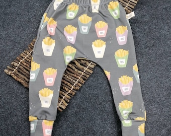 Slim harem children's trousers Long trousers for children / babies, various sizes, fries, French terry