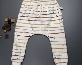 Slim Harem Long Pants Children / Babies Coffee Stripes, various sizes, jersey