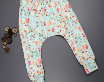 Slim harem children's trousers Long trousers for children / babies, various sizes, ice cream motif, jersey