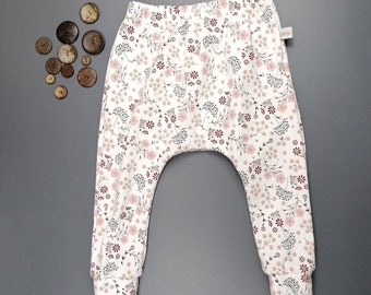 Slim harem long trousers for children babies, horse flowers, various sizes, jersey