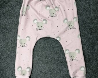 Slim harem children's trousers Mice Long trousers for children / babies, sizes 80 and 86, French terry