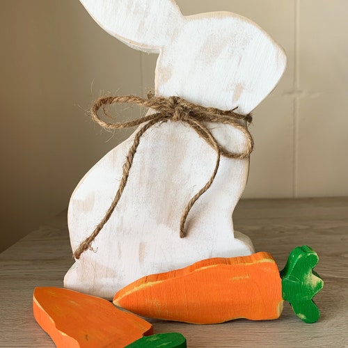 Wooden Distressed White Farmhouse 8 Inch Rabbit/bunny - Etsy