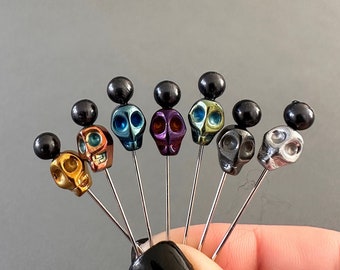 METALLIC Skull Pins (set of 7) • Accessory • Voodoo • Voodoo Pins • Skulls • Skull Pins  •  **pins only**