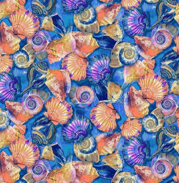 Fabric Seashell Fabric Cotton Fabric Quilting Fabric Etsy