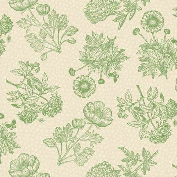 Fabric Green Toile Fabric Cotton Fabric Flower Show Fabric Etsy