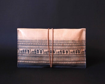Leather clutch envelope bag / portfolio purse. Geometrical Period