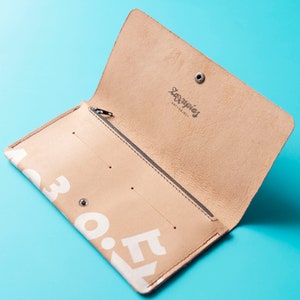 Cartera de cuero grande - Efectivo y soporte para teléfono - Estuche para tarjetas - Doble pliegue - Cartera delgada / Alfabeto griego imagen 3