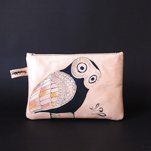 Leather Travel Pouch, Cosmetic Bag, Clutch Bag, Wedding Clutch, Small Zipper Pouch. Owl of Athens