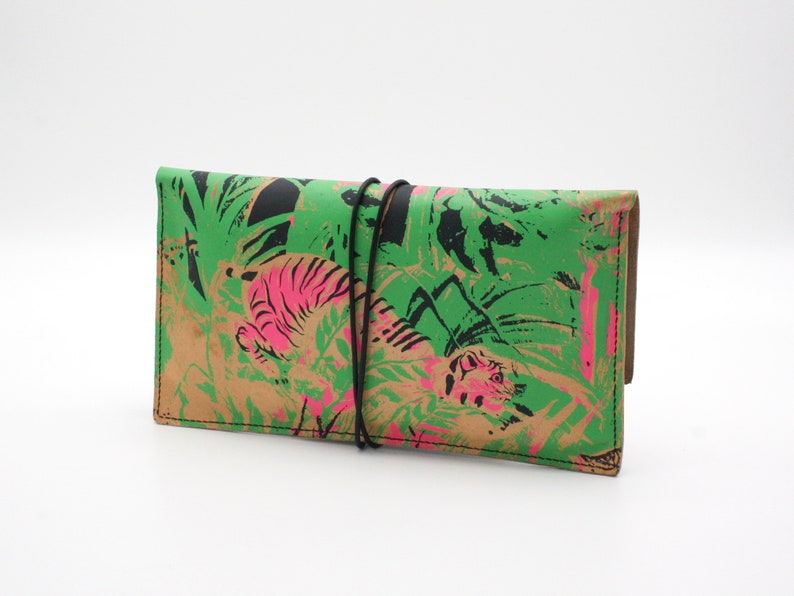 Leather clutch envelope bag / portfolio purse. Rousseau's Pink Tiger image 3