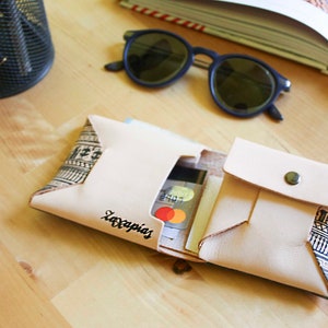 Cartera de piel - Monedero y monedero - Tarjetero - Doble pliegue - Cartera delgada imagen 6