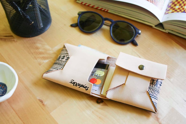 Cartera de piel - Monedero y monedero - Tarjetero - Doble pliegue - Cartera delgada imagen 6