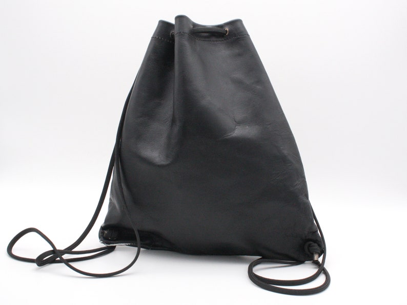 Leather Backpack / Shoulder Bag, Drawstring Bag, Moroccan Bag, Duffel Bag, Travel Bag, Leather Gym Bag, Leather Bucket Bag / Munch ANGST image 4