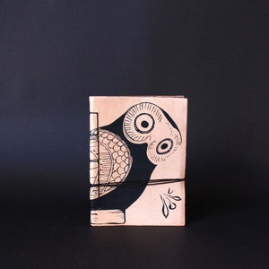 Leather Journal Notebook A6, Glaucus (Owl of Athens).