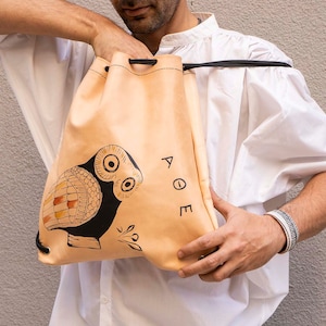 Leather Backpack / Shoulder Bag, Drawstring Bag, Moroccan Bag, Duffel Bag, Travel Bag, Leather Gym Bag, Leather Bucket Bag / Owl of Athens