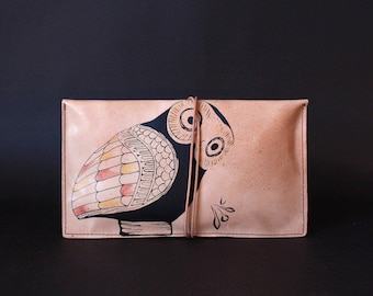 Leather clutch envelope bag / portfolio purse. Owl of Athens