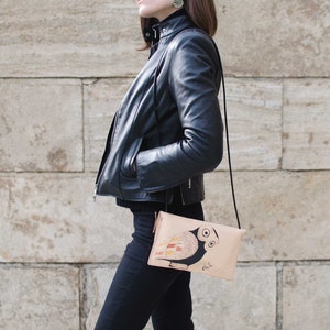 Leather small crossbody bag, shoulder handbag, minimal design / Owl of Athens