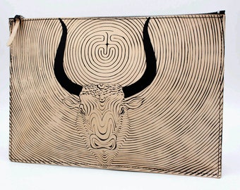 Leather clutch bag / briefcase-portfolio for your work documents, laptop, tablet / oversized bag/business bag. Minotaur