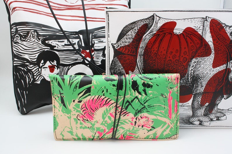 Leather clutch envelope bag / portfolio purse. Rousseau's Pink Tiger image 5