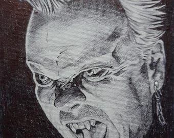 Originele David The Lost Boys-balpentekening op canvasbord van 5 x 7 inch, niet ingelijst