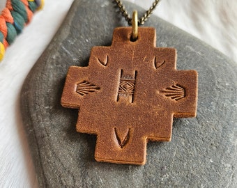 Hand Cut & Hand Stamped Genuine Leather Southwest Inspired Necklace