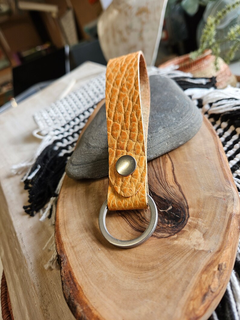 Tangerine Pebbled Hand Cut Leather Key Fob Etsy